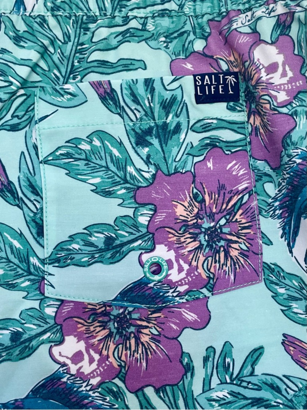 Salt Life Juniors/Women's Teal Floral Athletic Shorts with Purple Accents - Picture 5 of 8